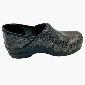 Dansko Clogs Women 7.5-8‎ EU 38 Black Linen Patent Leather Nursing Iridescent